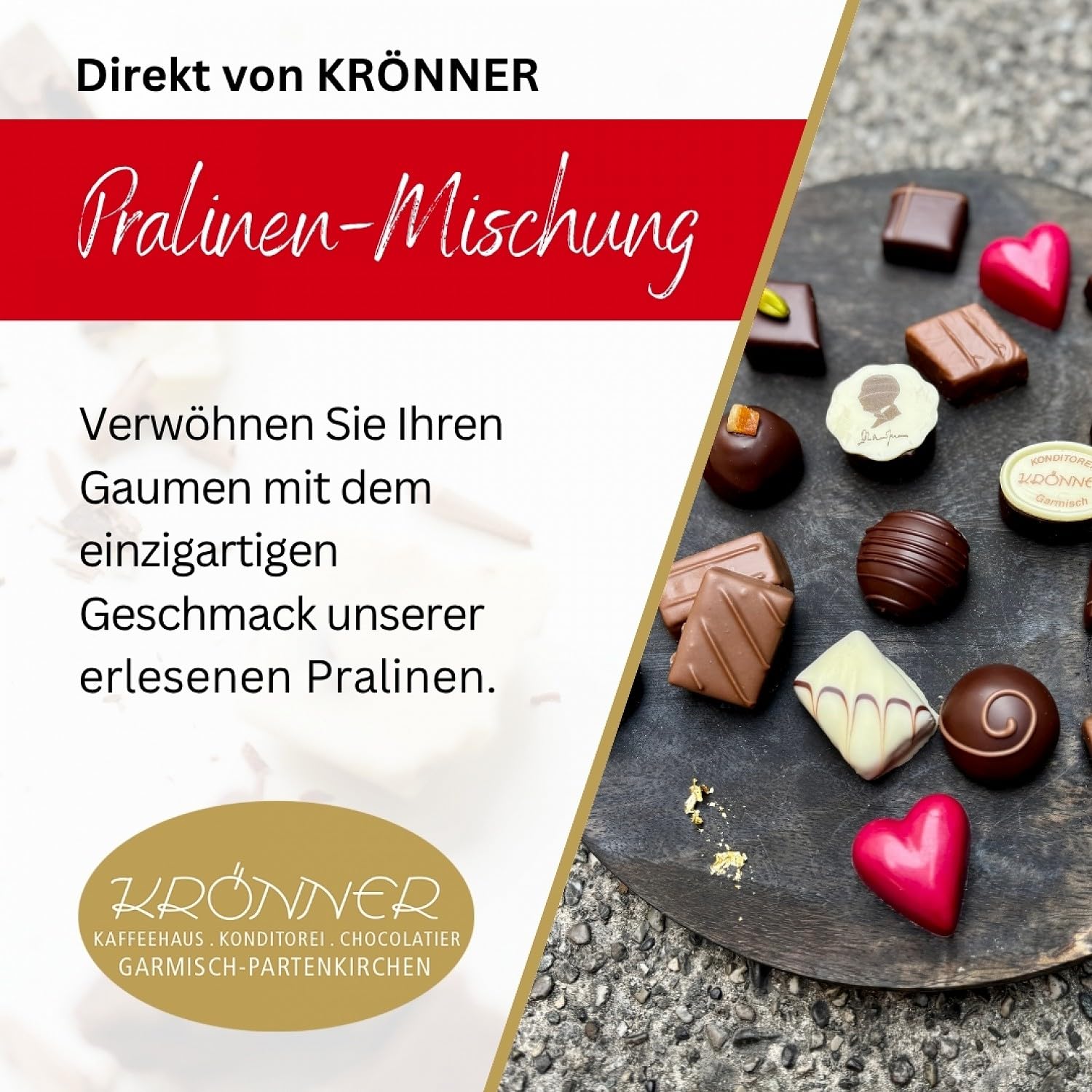 Krönner Pralinen-Mischung 500 g – Von Meisterhand gefertigte Pralinen – Edles Geschenk – Feinste Mischung – In edler Cellophantüte mit Schleife