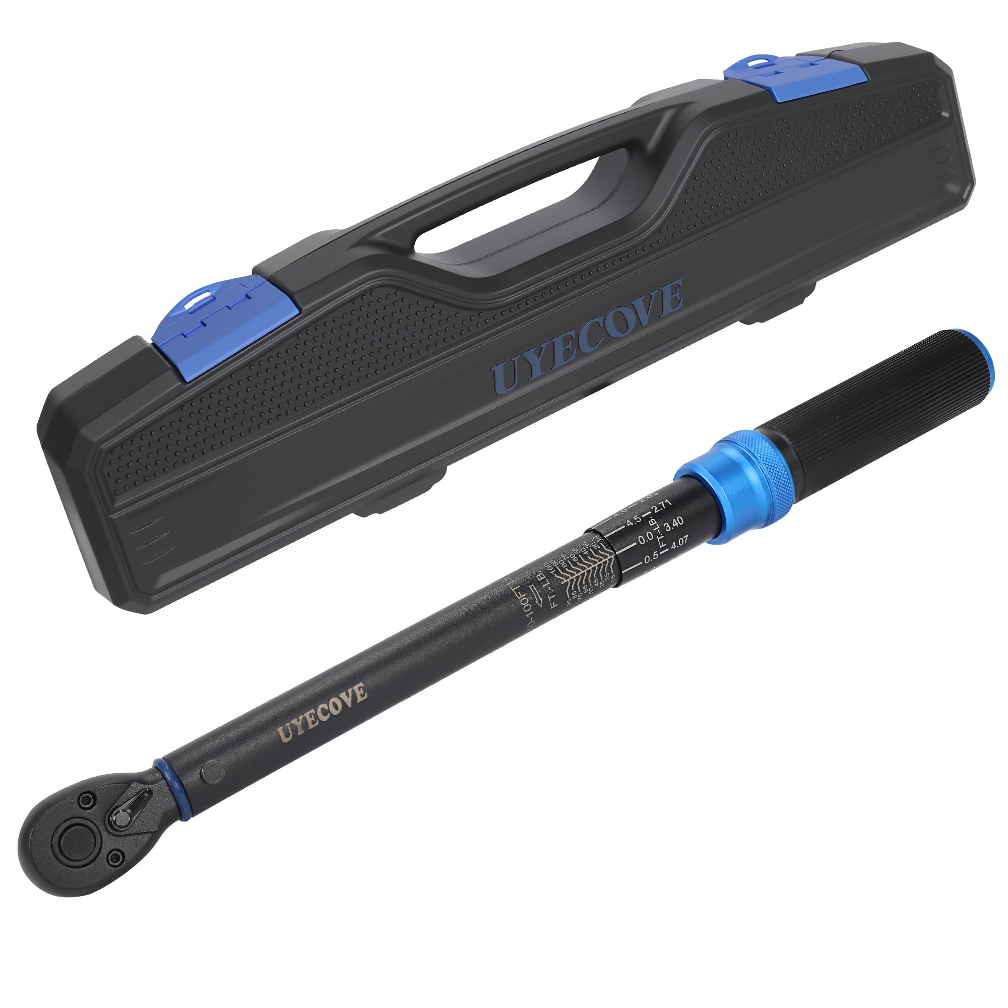 3/8-Inch Drive Click Torque Wrench, Dual-Direction Click Professional Torque Wrench 10-100FT.LB/13.6-135.6N.M, Dual Range Scales Graduated in FT.LB and N.M, Blue
