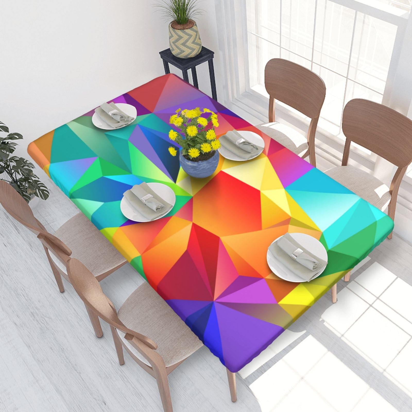 BNVSADC Rainbow Geometric Printed 4FT Tablecloth 122x76 CM Polyester Kitchen Water Resistant Table Cloth Dining Table Decoration Table Covers