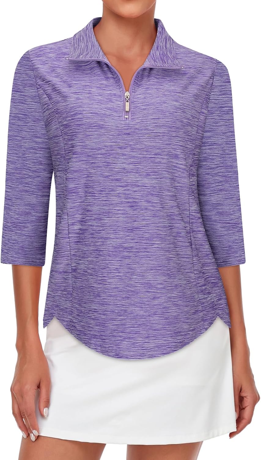 Tanst Sky Womens Golf Polo Shirts Zipper 3/4 Sleeve Moisture Wicking Tops UPF 50+ Workout Tennis Apparel