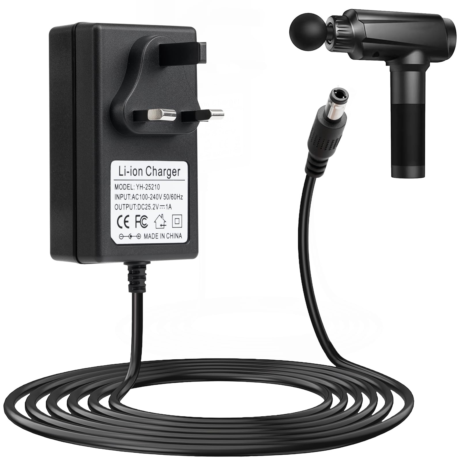 25.2V 1A Massage Gun Charger Adapter 100V~240V AC to DC 24V 0.5A