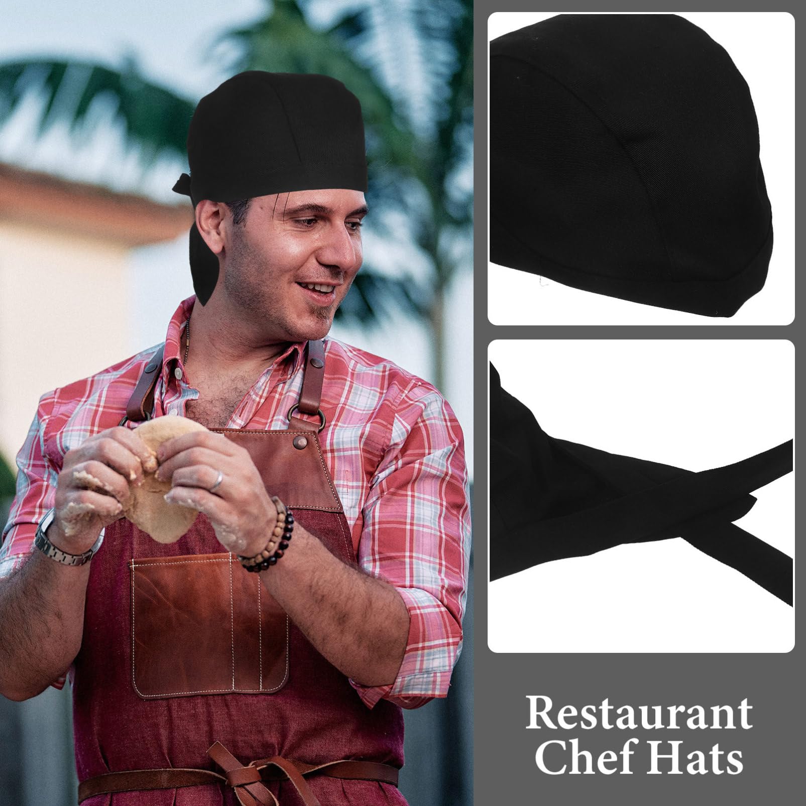 Homoyoyo 6 Gorros de Chef Negros Resistentes al Desgaste y Ajustados al Cuero Cabelludo de Algodón para Cocina y Restaurante Pack de 6 Unidades para Chefs Profesionales