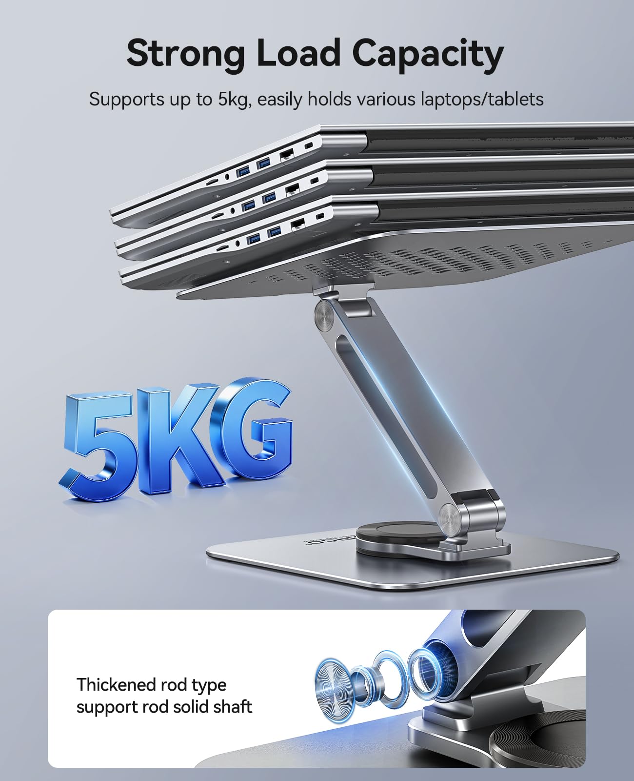 ORICO Supporto PC Portatile, Regolabile e Pieghevole, Laptop Stand Ergonomico a Rotazione 360°, Supporto Laptop in Alluminio per Scrivania, Compatibile con Notebook e Tablet da 13-17.3" - ST10, Grigio