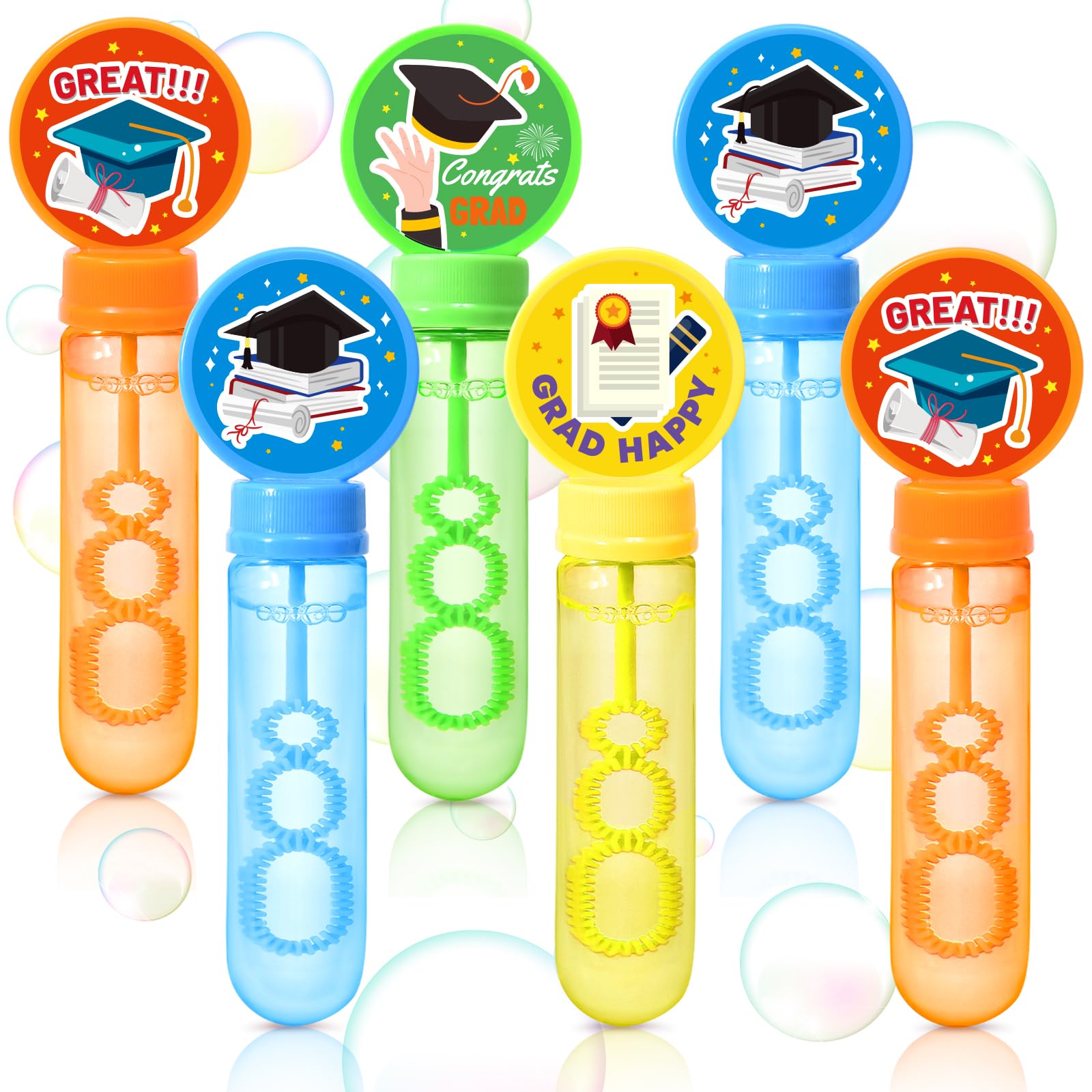 KELENO 24 Graduation Party Favors Mini Bubbles Birthday Supplies Bubble Wands Bulk Adults Prize Goodie Bag Stuffers Preschool Kindergarten Grad Toy Gift Class Bubble Party Favors for Kids 3-5 4-8