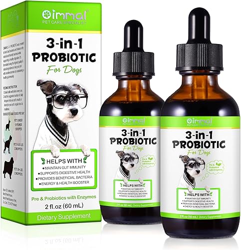 Probiótico para perros, paquete de 2 gotas probióticas naturales 3 en 1 para perros que ayudan a aliviar la diarrea y malestar estomacal, apoya el