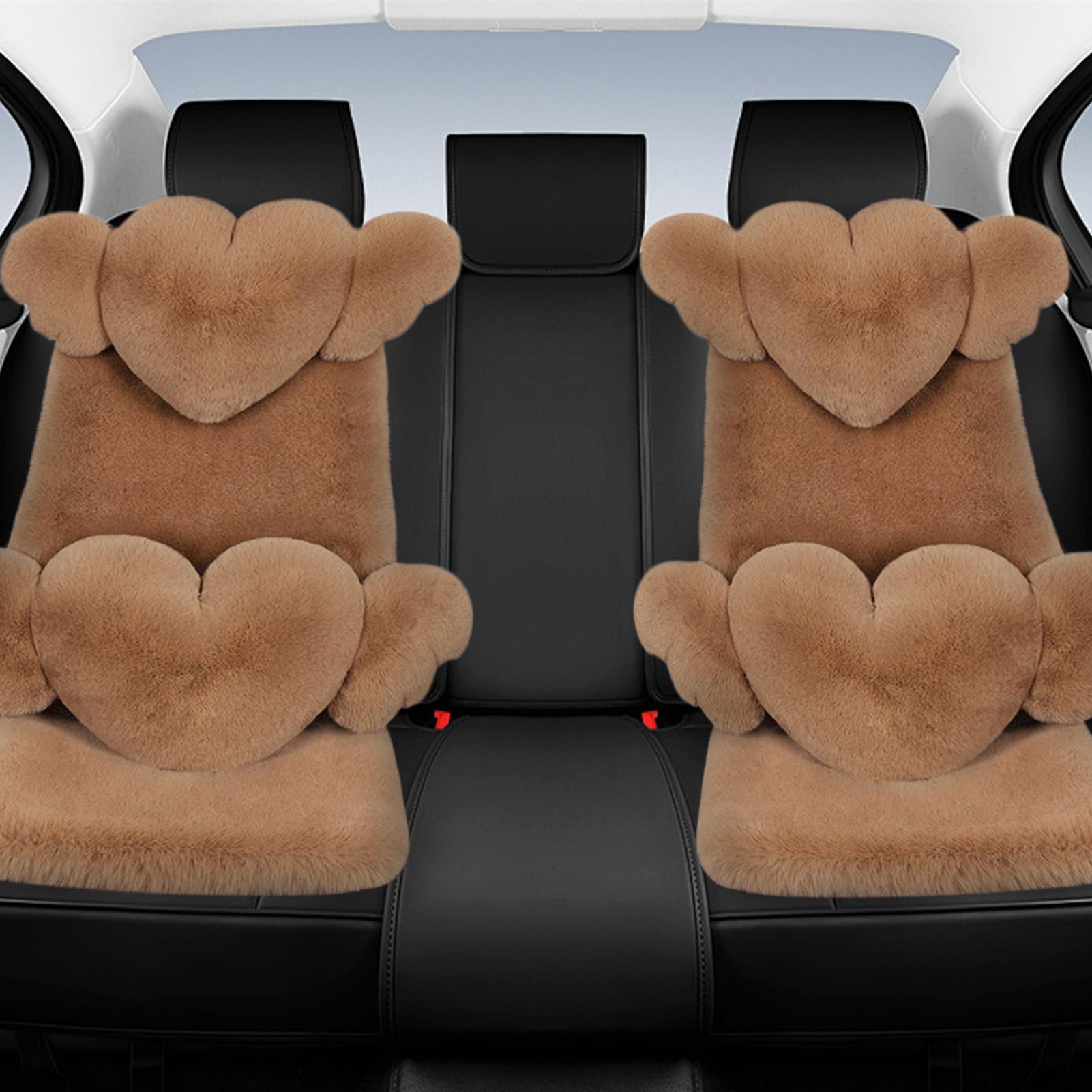 Generico Coprisedili Auto In Peluche Supporto Lombare Auto | Rivestimenti Sedili Riscaldati per SUV Berlina Veicolo Autocarro Viaggio Pendolare Spostamenti Inverno Freddo Autista