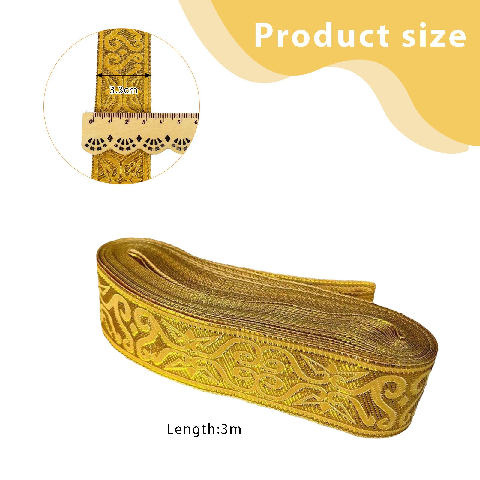 Ruban Jacquard Doré De 7 M De Long, 3,3 Cm De Large - Style Bohème