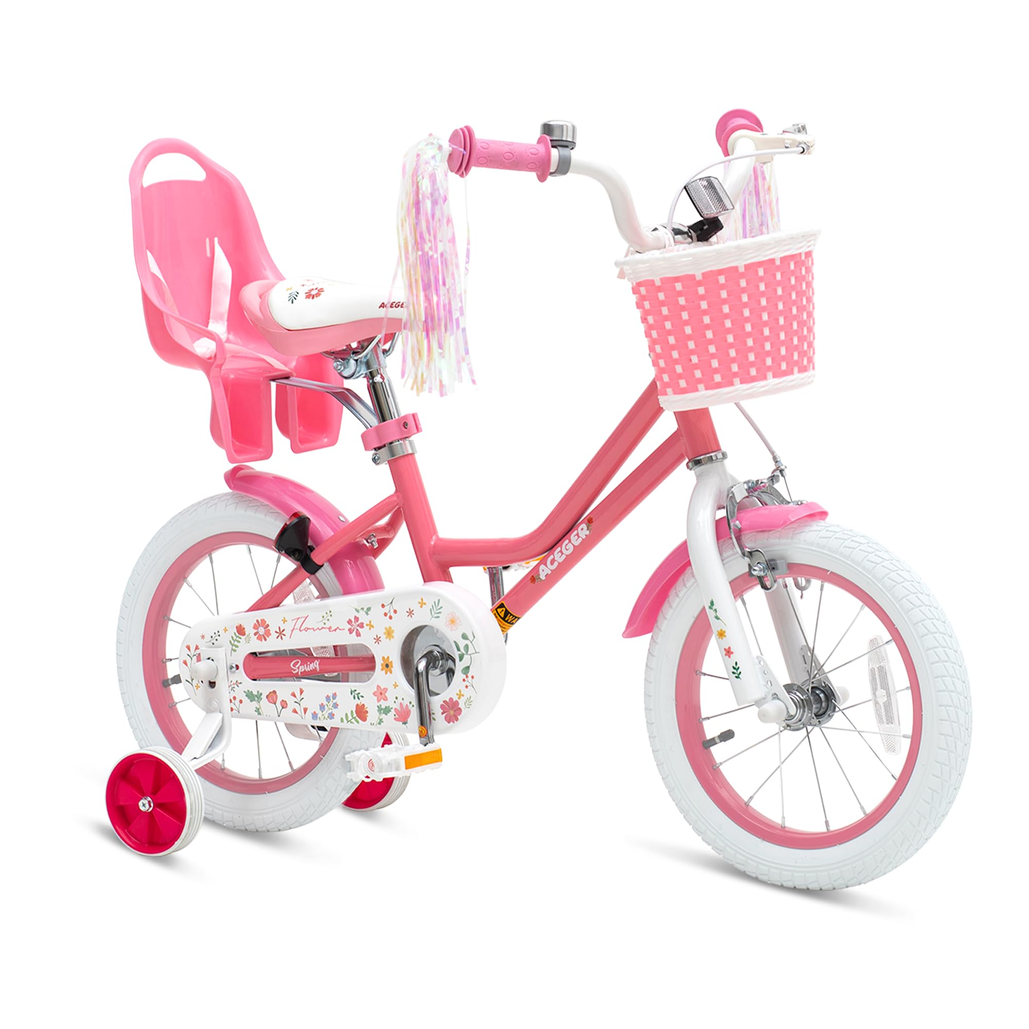ACEGER Girls Bike with Basket for Ages 2-12 Years Old Kids, 12 14 16 18 Inch with Training Wheels，Princess Style with Streamers, Handbrake &amp; Coaster Brake,Multiple Colors.