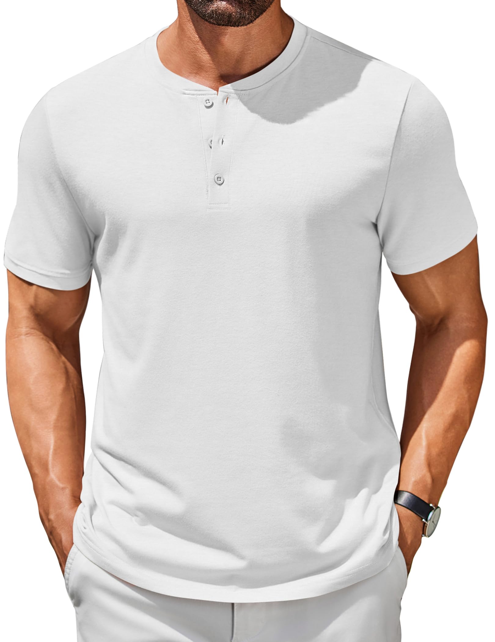 COOFANDY Henley Men's Short-Sleeved Summer Casual T-Shirt with Button Placket