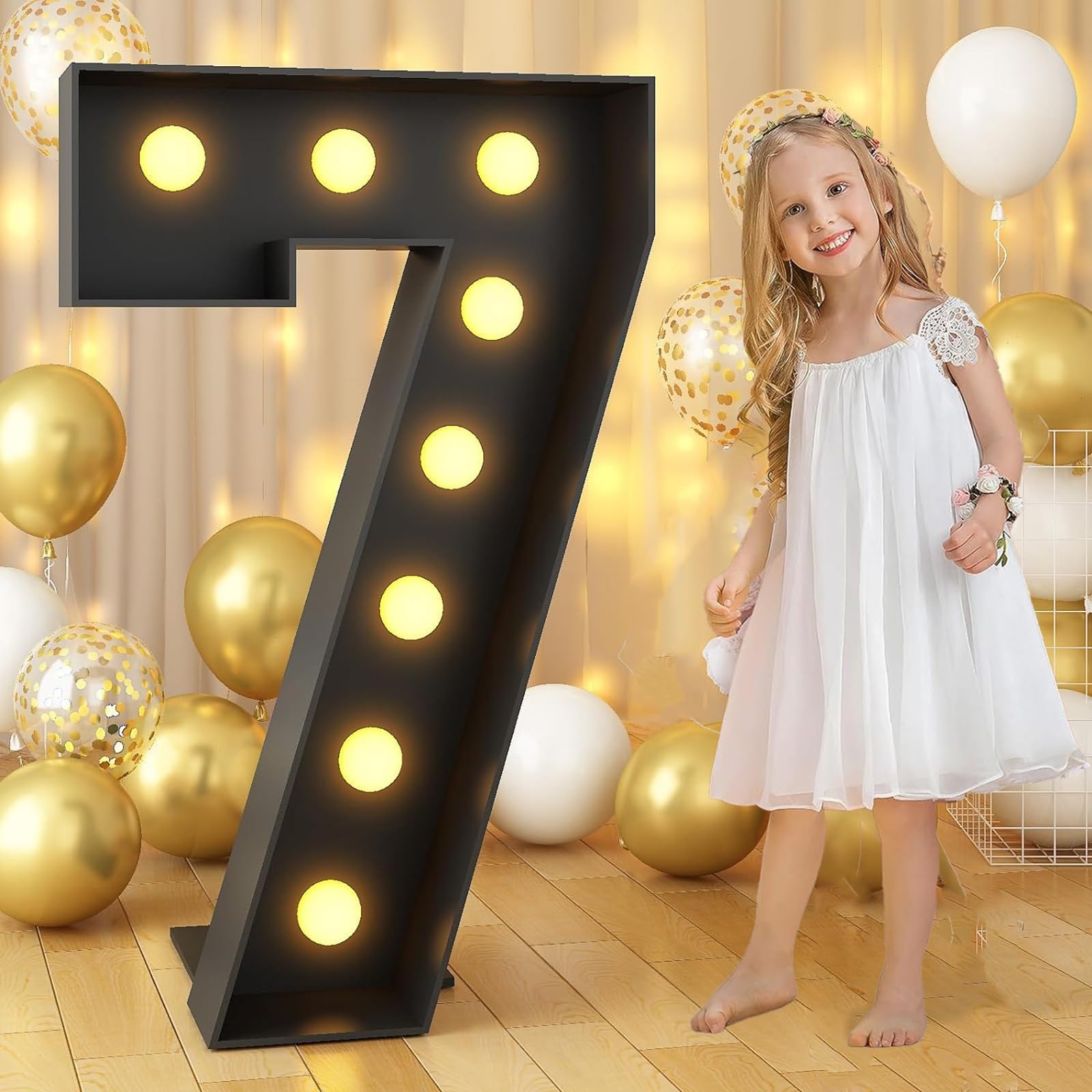 4FT Marquee Light Up Numbers for 8 18th 40th Birthday LED Large Lighted Marquee Numbers Pre-Cut Frame Mosaic Numbers Anniversary Wedding Party DIY Decoration(Color:Number 7,Size:BLACK)