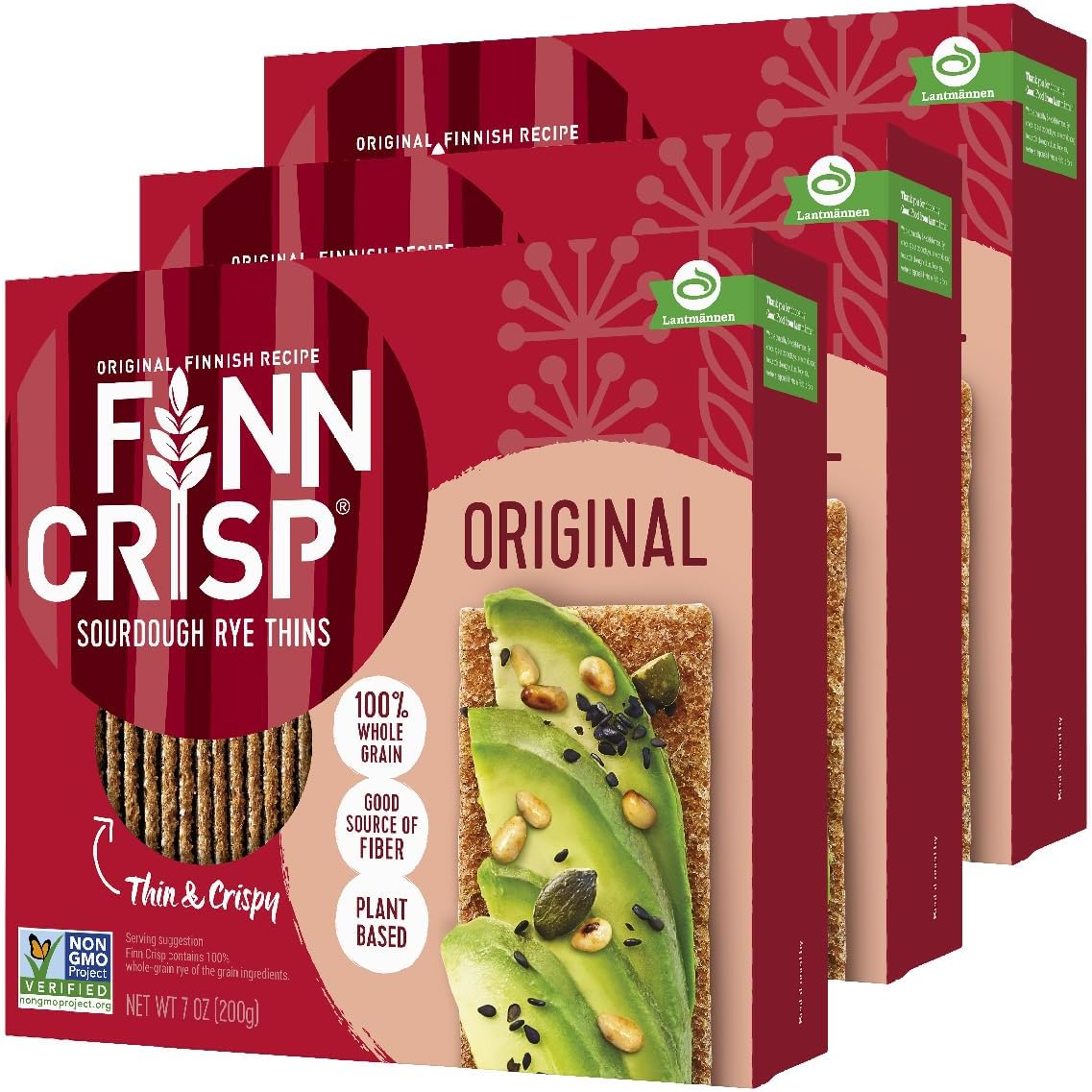 Finn Crisps Original Rye Crispbread 7oz | Thin, Crispy Rye Flatbread Crackers | Multipack of Authentic Finnish Sourdough Crispbread | Whole Grain Rye Crackers [3 Boxes x 7oz]
