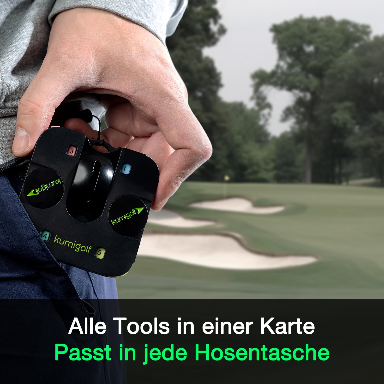 5-in-1 Golf Multitool Karte - Premium Golf Scorezähler für 4 Spieler, Golfschlag Zähler, Pitchgabel mit Ausrichtungshilfe, Magnetische Ballmarker, Griffauflage, Golf Zubehör Geschenk