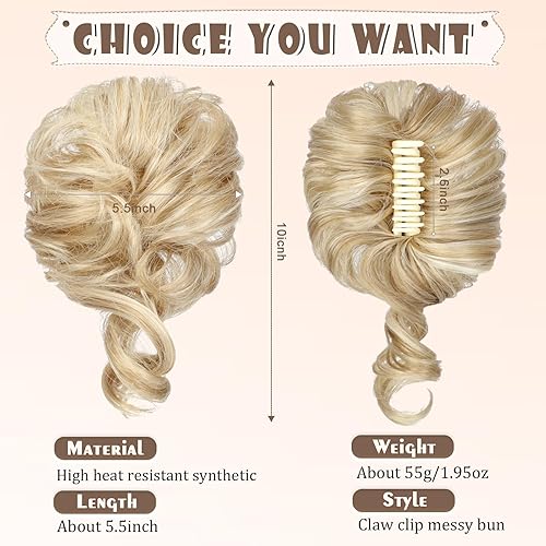 Miniatura 8 de Wodelanle Moño de pelo desordenado con clip de garra para mujer, ondulado, rizado, moños, clip de garra, extensiones de cabello despeinado para uso