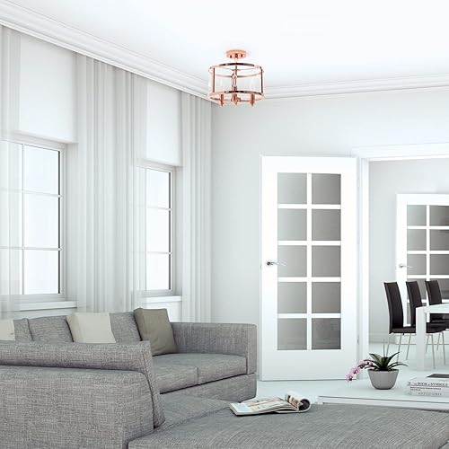 Miniatura 5 de Elegant Designs FM1005-RGD - Pantalla mediana de hierro y vidrio de 13 pulgadas, estilo tradicional de granja, industrial, montaje en techo,