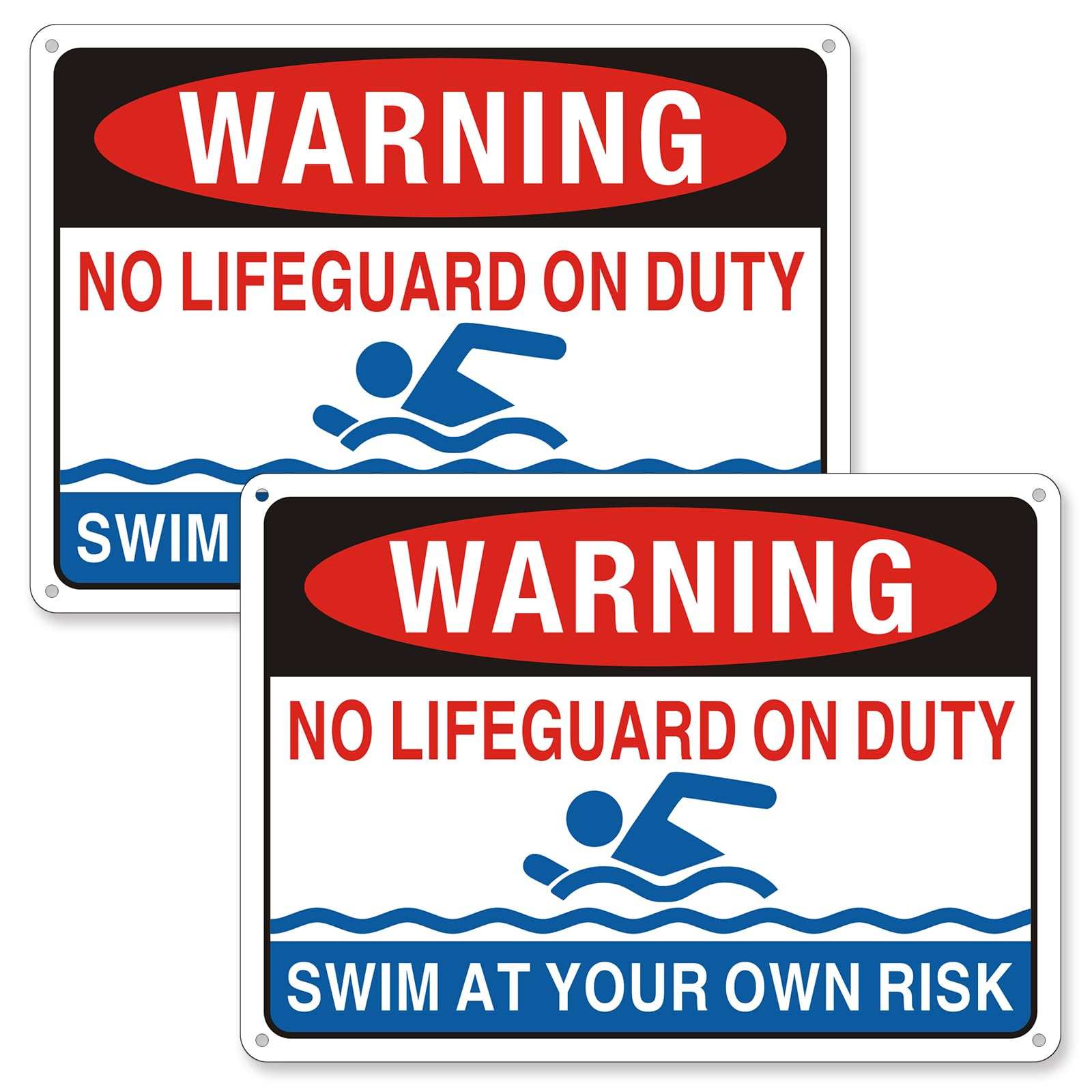 No Lifeguard On Duty Sign, (2 Pack) Swimming Pool Signs, Swim At Your Own Risk Pool Rule, 10x7 Inches Rust Free Reflective Waterproof Aluminum Metal Sign and Easy to Install