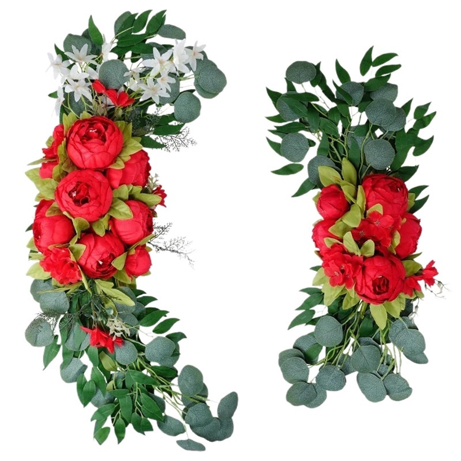 EKalgretrA Flower Arch Artificial Peonies Large Welcome Flowers Door Lintel Flower Decoration Arch Outdoor Wedding Fake(Red)