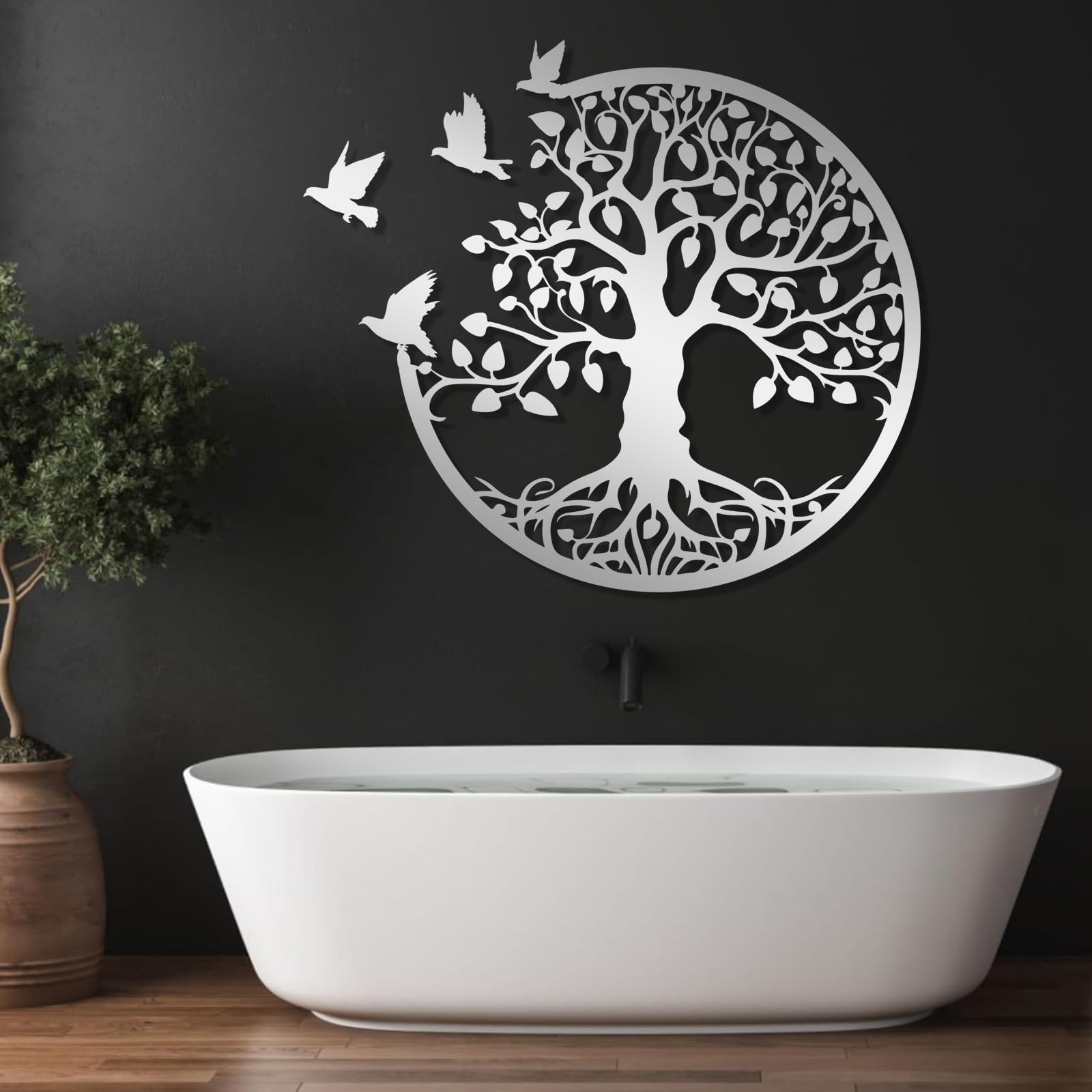 Arte de Pared de Metal con Forma de árbol de la Vida, decoración de pájaros, árbol de la Vida con pájaros, Letrero de árbol genealógico, decoración para Sala de Estar y d