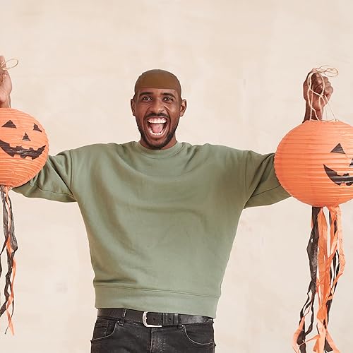 Miniatura 4 de Boao 4 gorras calvas para adultos, hombres y mujeres, Halloween, látex, maquillaje, peluca calva, peluca calva falsa, accesorio de disfraz, Marrón