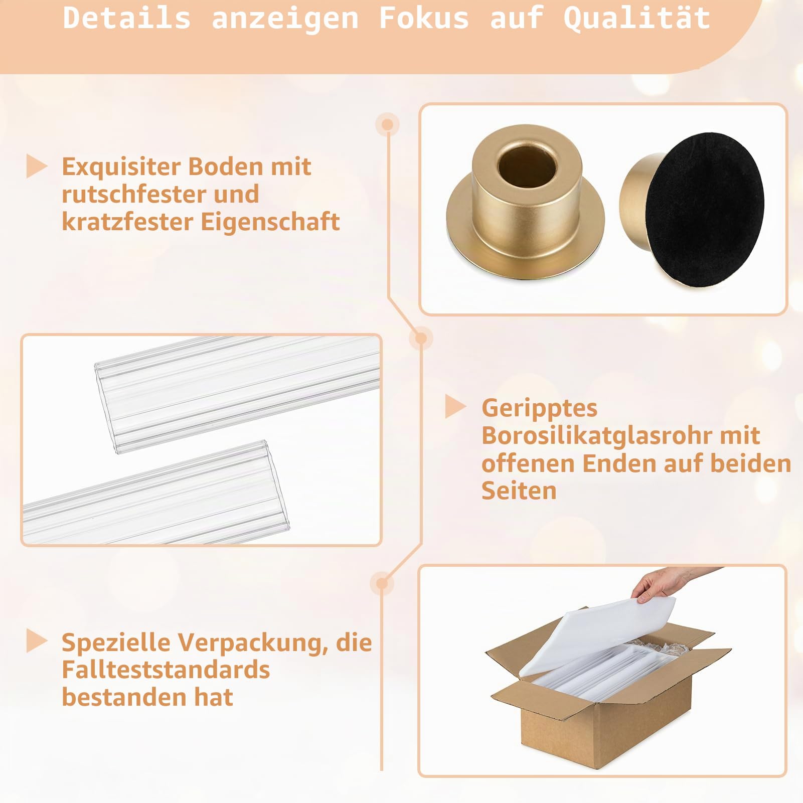 NUPTIO Kerzenständer Gold Glaszylinder für Kerzen: 10 Stück Kerzenhalter Stabkerzen Glas Stabkerzenhalter Ohne Boden Goldene mit Glasaufsatz Windlicht Hochzeit Weihnachten Advent Tisch Dekorationen