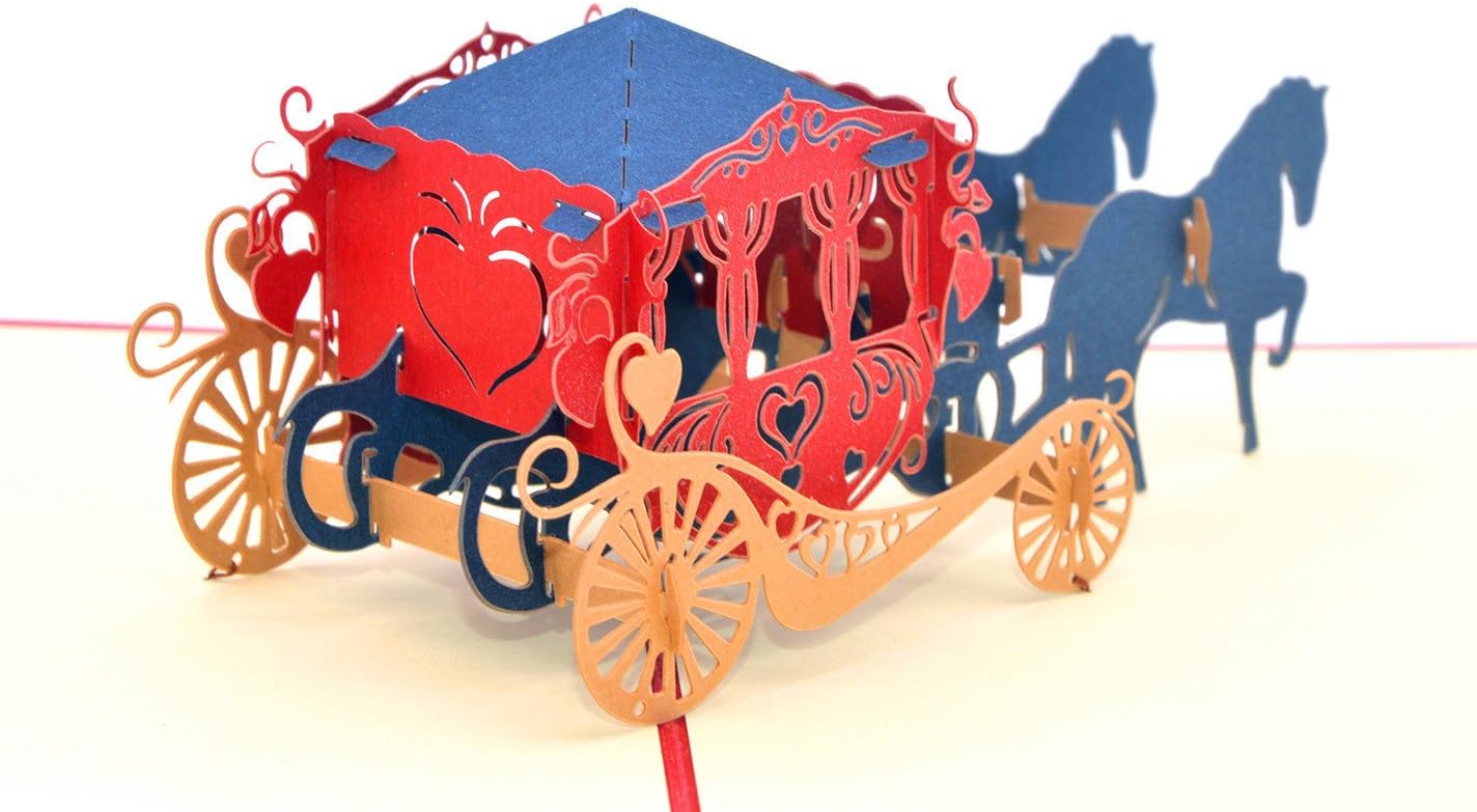 Medigy Vintage Carriage Handmade 3D Pop Up Greeting Cards Invitation Cards for Wedding Valentines,Lovers,Couple's/Valentines Day Gifts Cards - Image 3
