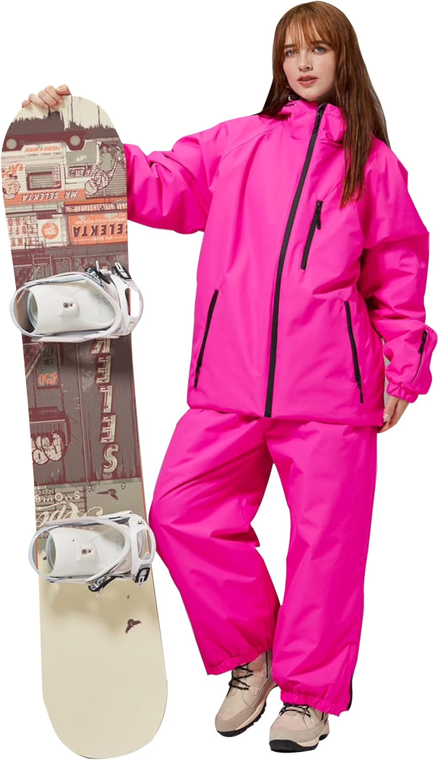 Womens Snowboarding Jacket and Pants Set Baggy Womens Snow Suit Waterproof Windproof Insulated Ski Outfit Coats