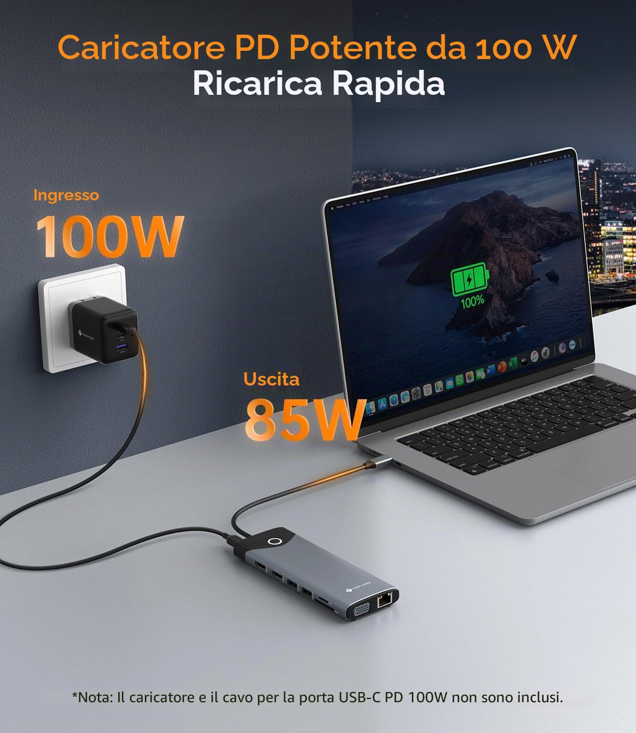 NOVOO Docking station con 3 display 15 in 1, docking station USB-C, pulsante per accensione/spegnimento, HDMI 4K@60Hz, USB-C/A 10Gbps, VGA, 100 PD, SD/TF Multiport Dock per MacBook Pro Air iPad Lenovo