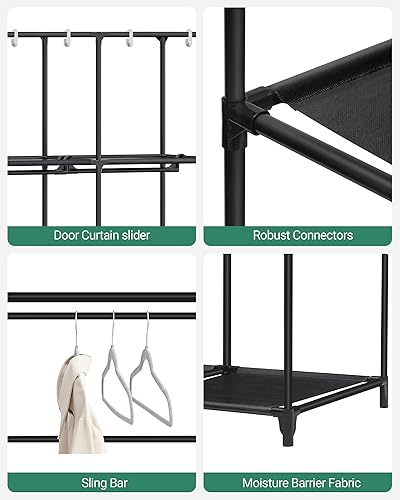 Miniatura 5 de Armario portátil de 66 pulgadas con cubierta de tela para dormitorio, 2 rieles de ropa, 5 estantes de almacenamiento, organizador de almacenamiento