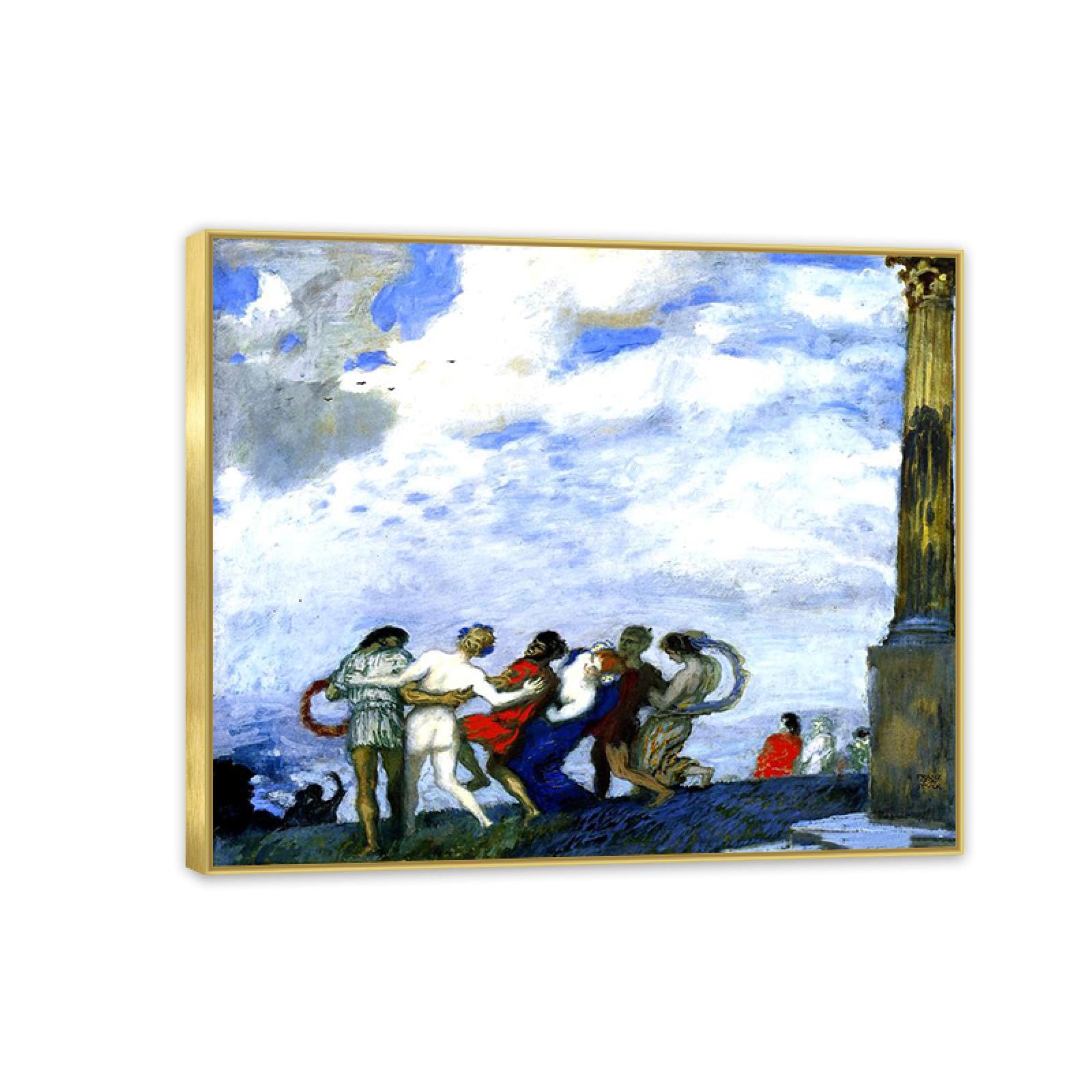 Hau3sh3a Franz von Stuck Wall Art Print Round Dance Famous Giclees Franz Stuck Picture Artwork Wall Decor for Living Room Bathroom Office 90x70cm(36x28in) Gold frame