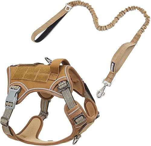 BUMBIN Arnés para perros Medoum sin tirones, arnés táctico para perro, con asa, arnés de chaleco ajustable para perro, correa elástica de 6 pies