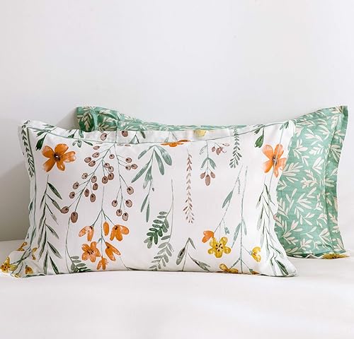 Miniatura 6 de SLEEPBELLA Juego de edredón de tamaño individual, flores amarillas y patrón botánico verde impreso en tela blanca 100% algodón, relleno interior de