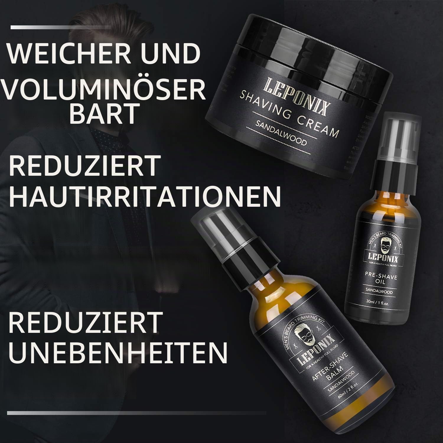 Rasierset für Herren, inkl. Sandelholz-Rasiercreme, Aftershave-Balsam, Vor-Shae-Öl, Rasierpinsel und Schale, Aftershave-Geschenk-Set für Männer, Freund