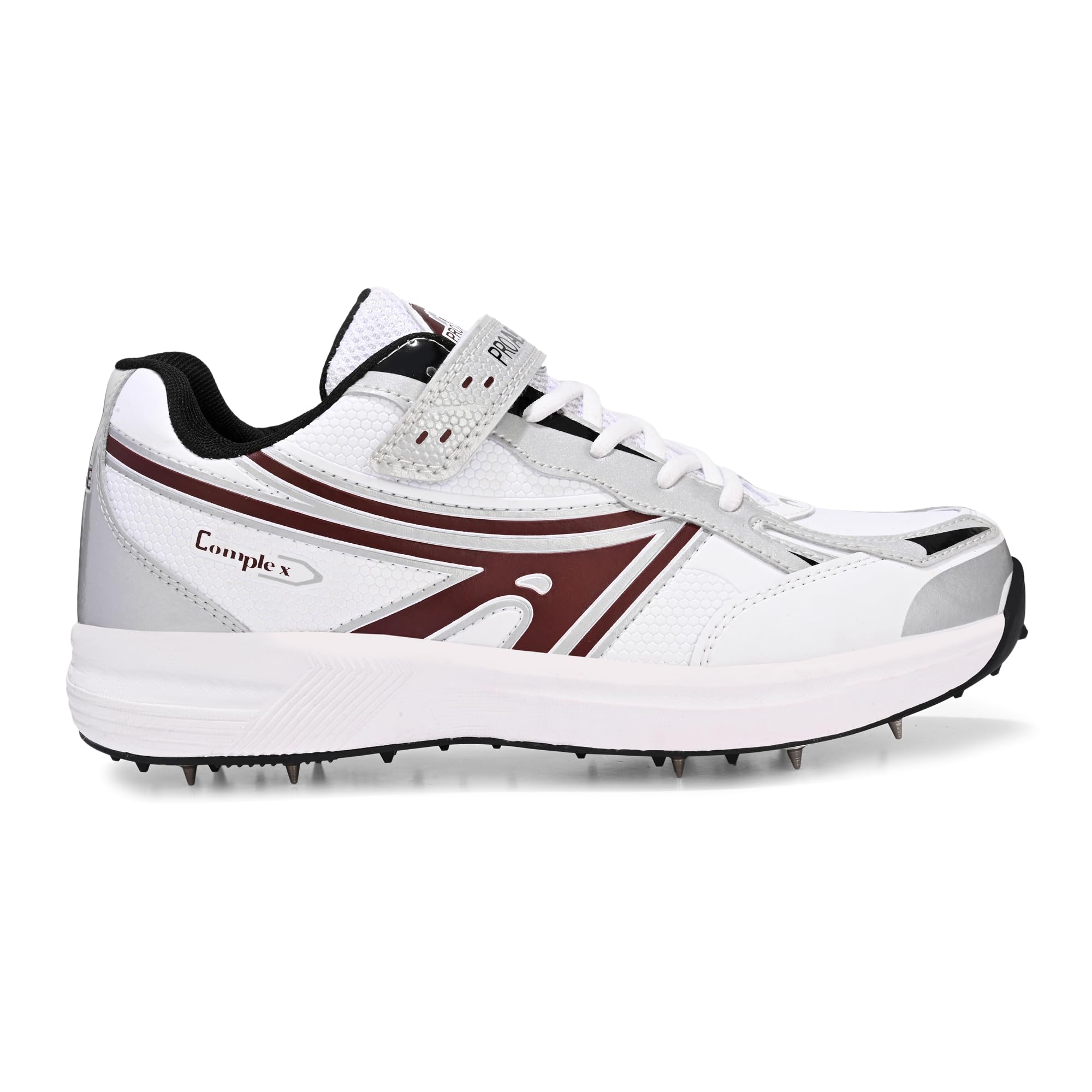 Pro ASE Lightweight Cricket Shoes - Durable & Comfortable | Ideal for Turf, Ground & Hard Surfaces | Allrounder Design with Metal Spikes, Velcro & Superior Grip | White, Blue, Green, Red