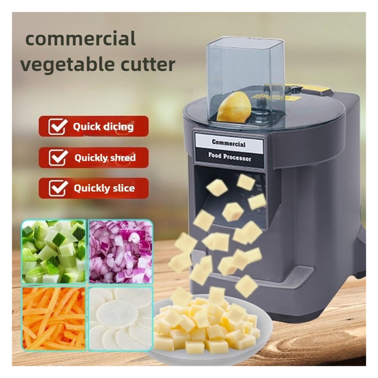 Commerciale 9 * 9mm Dicer Elettrico Automatico Frutta Verdura Taglierina For Affettare Patate Triturazione Macchina 3 In 1 Segmentazione Efficiente