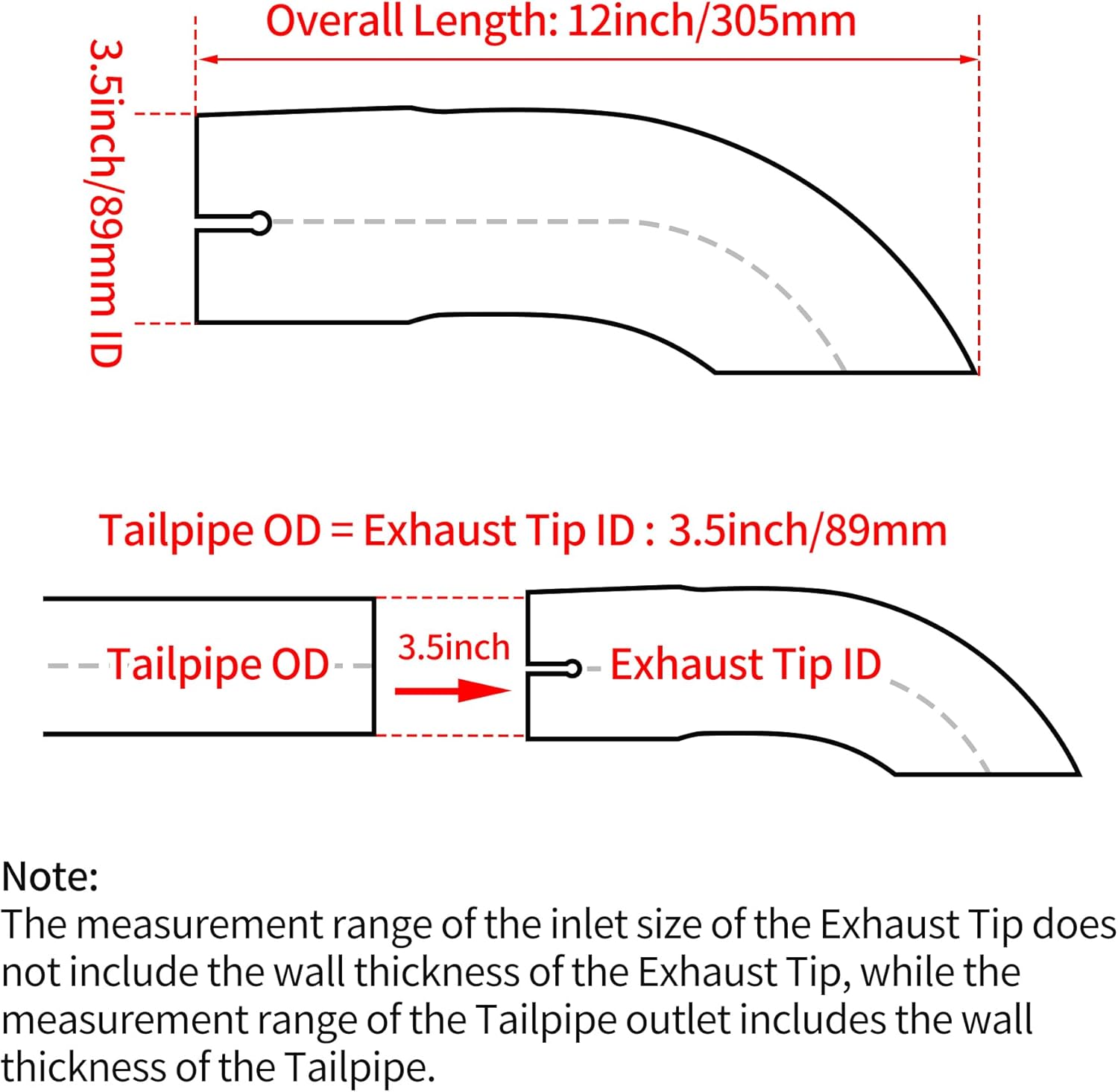 Motoforti 3.5" ID Inlet Turn Down Exhaust Tip 12" Inch 305mm Overall Length Silver Tone T304 Stainless Steel 3.5" Outlnlet OD Tailpipe Tip Surface Polishing Mandrel Bend Elbow Tube