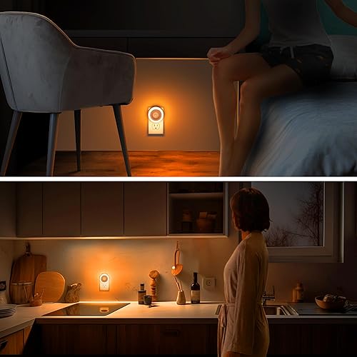 Vista 25 de Briignite Luz nocturna roja con sensor de movimiento, paquete de 2, luces nocturnas enchufables a la pared, luz nocturna de activación de movimiento