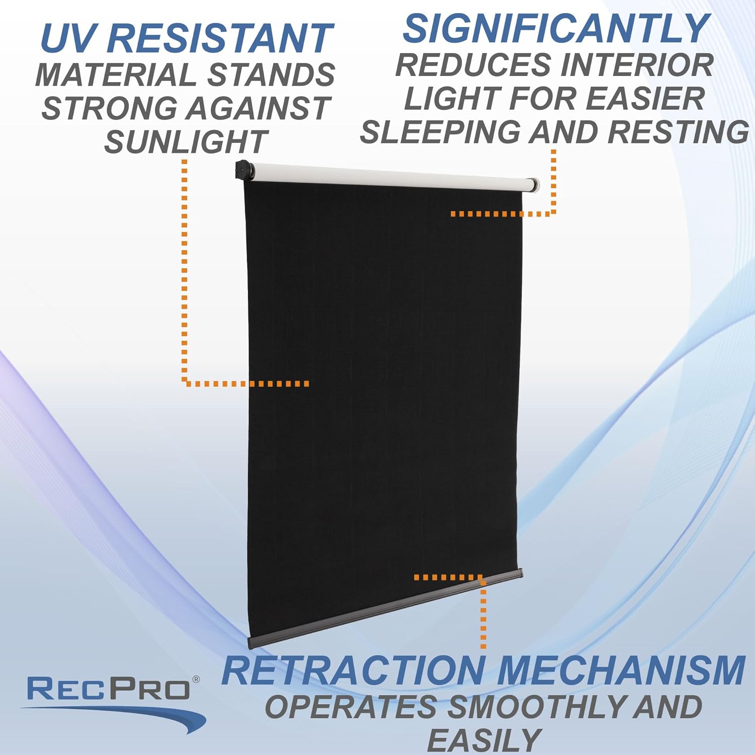 RecPro RV Blackout Roller Shades | Slow Rise Roller Shades | Darkening Window Cover for RV and Camper Blinds | Cordless | Woven Black (32" W x 32" H)