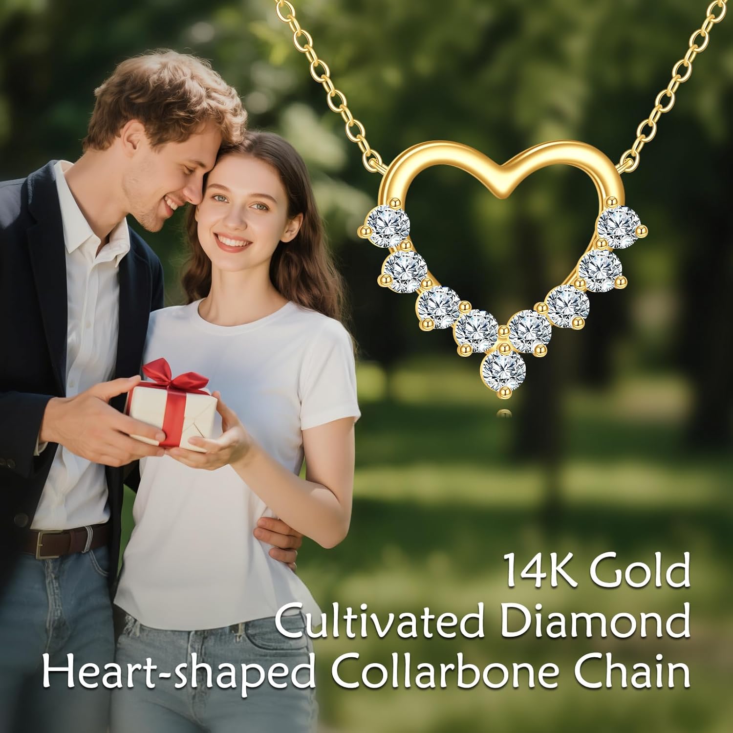 SISGEM 10k Gold Created Moissanite Heart Necklace for Women (10kt Gold Chain 15-18 Inches)