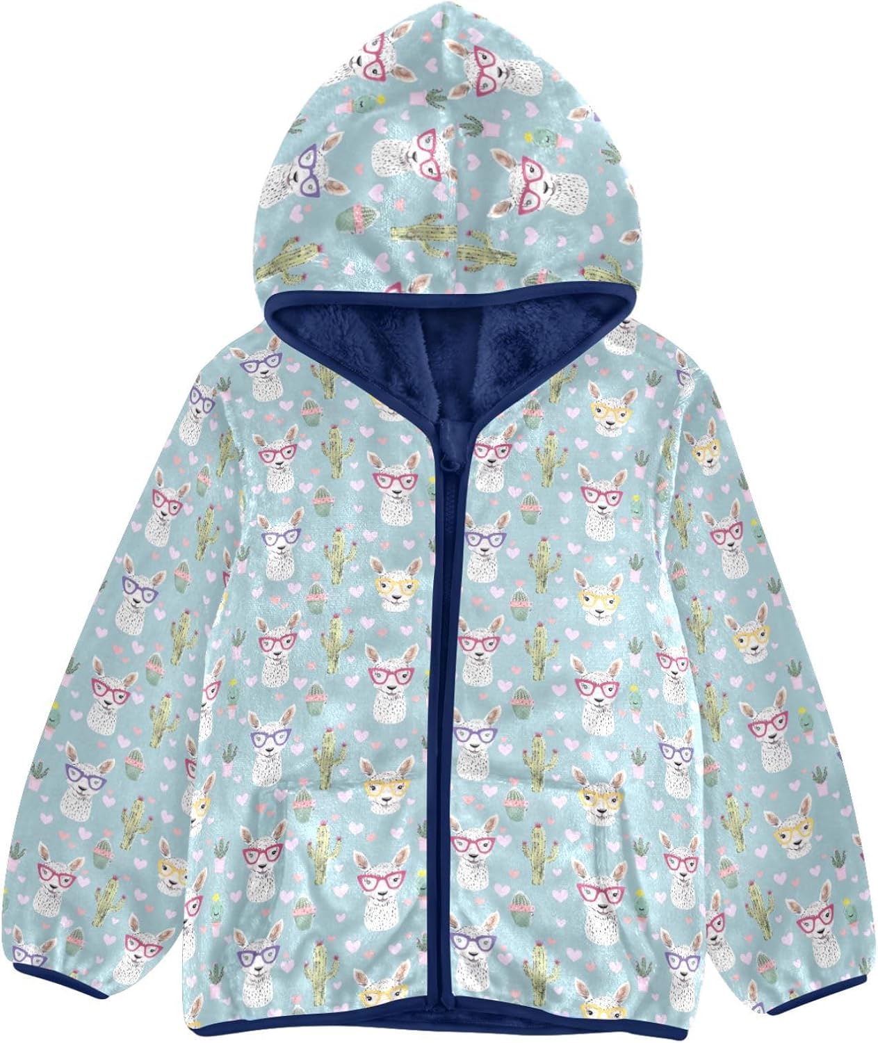 Alpaca Cactus Boys Fleece Coat,Children's Zip-Up Hoodie Jacket,Baby Warm Fashion Outerwear 3-10T,A113426