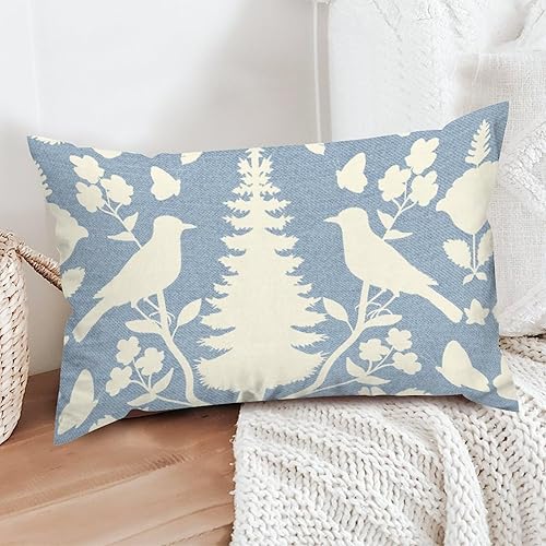 Miniatura 4 de Fundas de cojín de flores de pájaro azul cielo y marfil, fundas de almohada botánicos y pájaros, estilo chinoiserie, almohadas de lanzamiento de