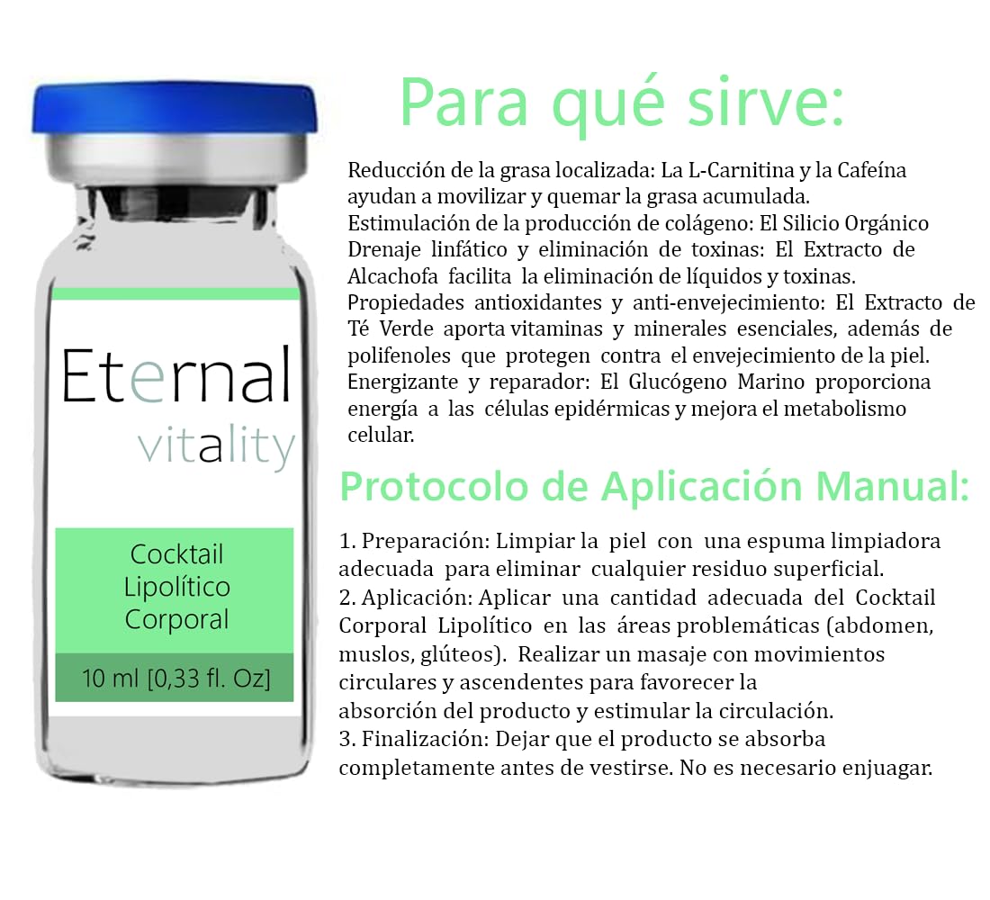 Vial Corporal Lipoltico - Reductor de Grasa Localizada y Celulitis -  Estimula Colgeno y Drenaje Linftico - Con L-Carnitina, Cafena y  Extractos ...