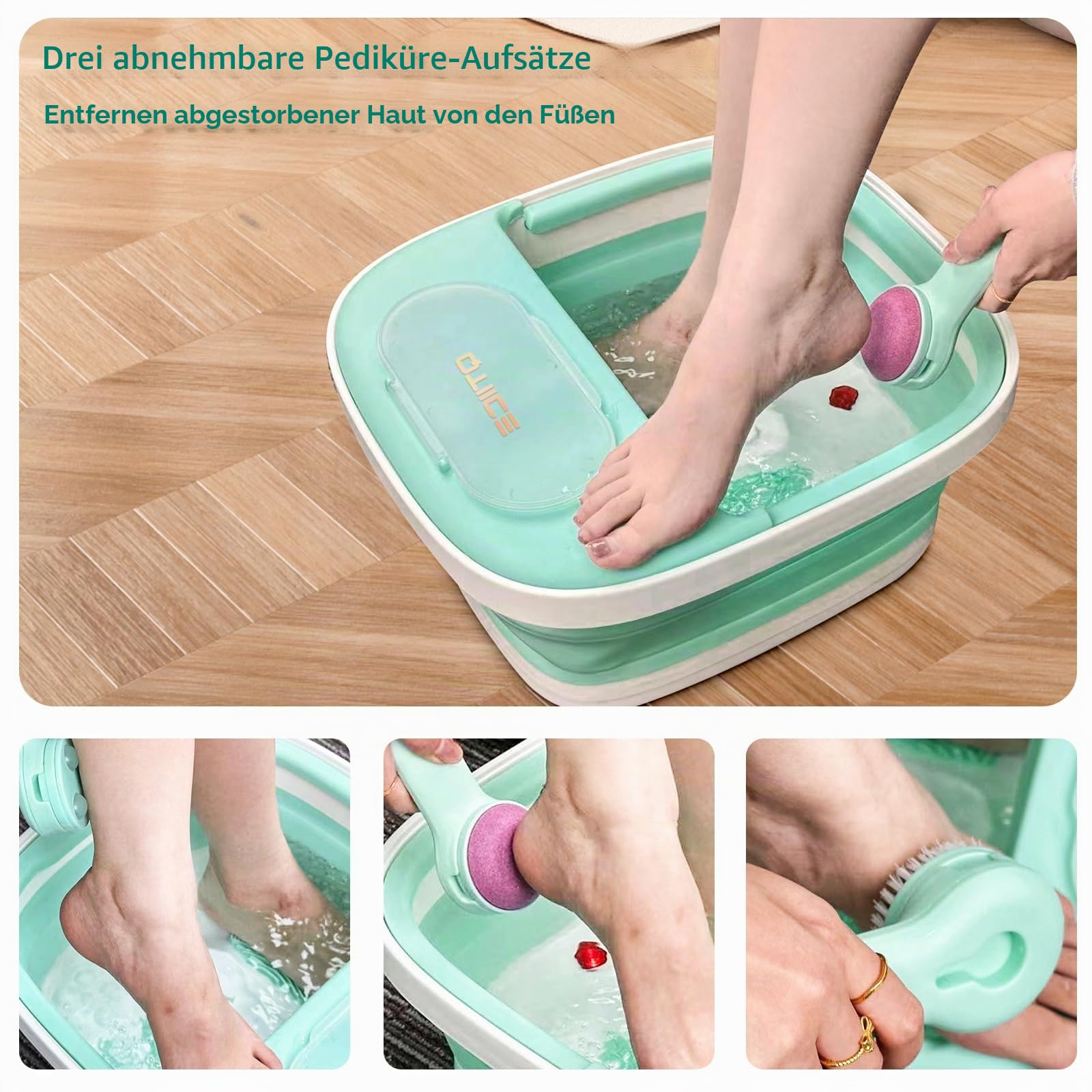 Zusammenklappbares Fußbad und Massagegerät mit Heizung, Blase, Virbration, Rotlicht, Fußbadeschüssel mit 3 Pediküre-Aufsätzen zur Pflege Ihrer Füße (grün) | Fußbadeschüssel mit 3 Pediküre-Aufsätzen zur Pflege Ihrer Füße (grün)