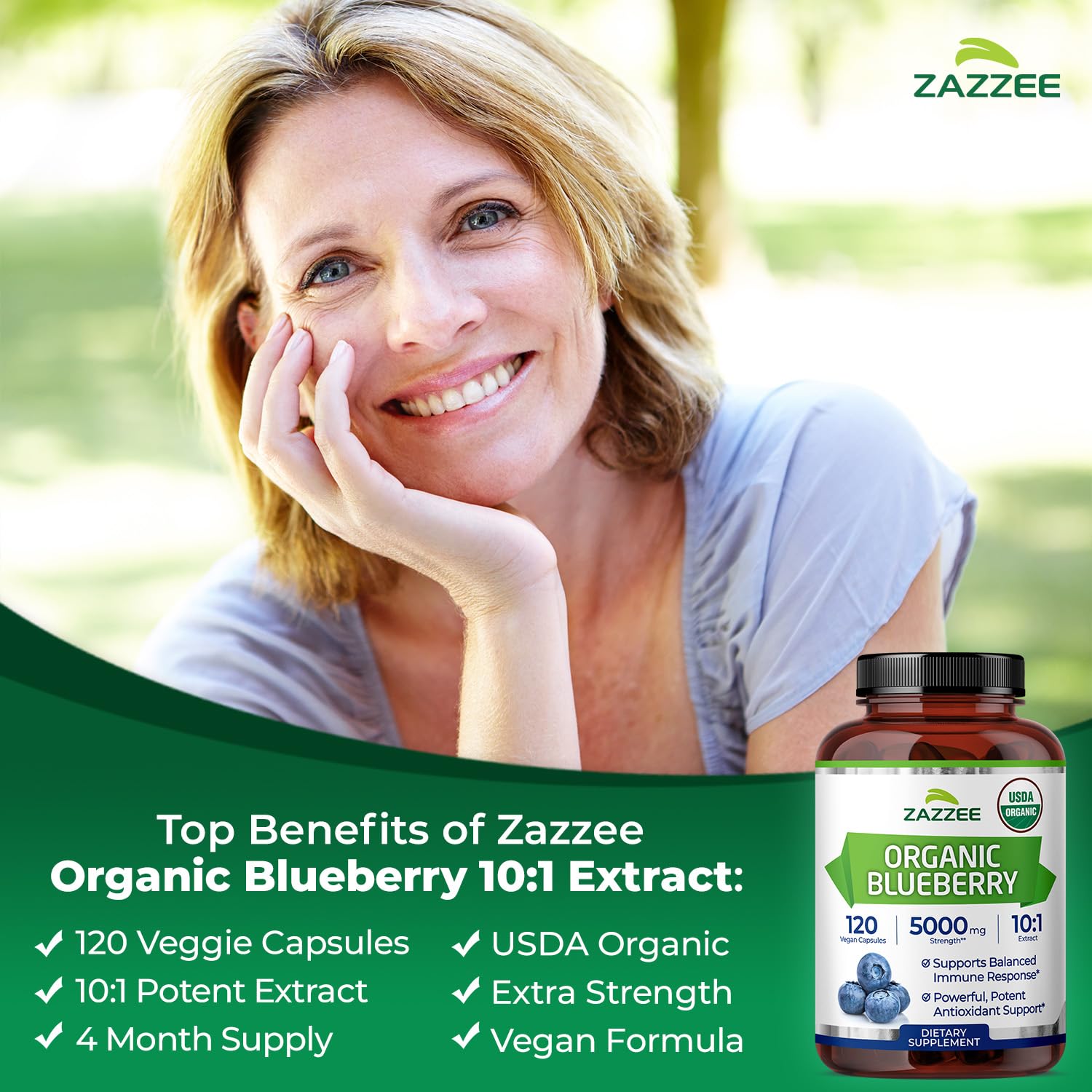 Zazzee USDA Organic Blueberry 10:1 Extract, 120 Capsules, 4 Month Supply — Amazon image 4