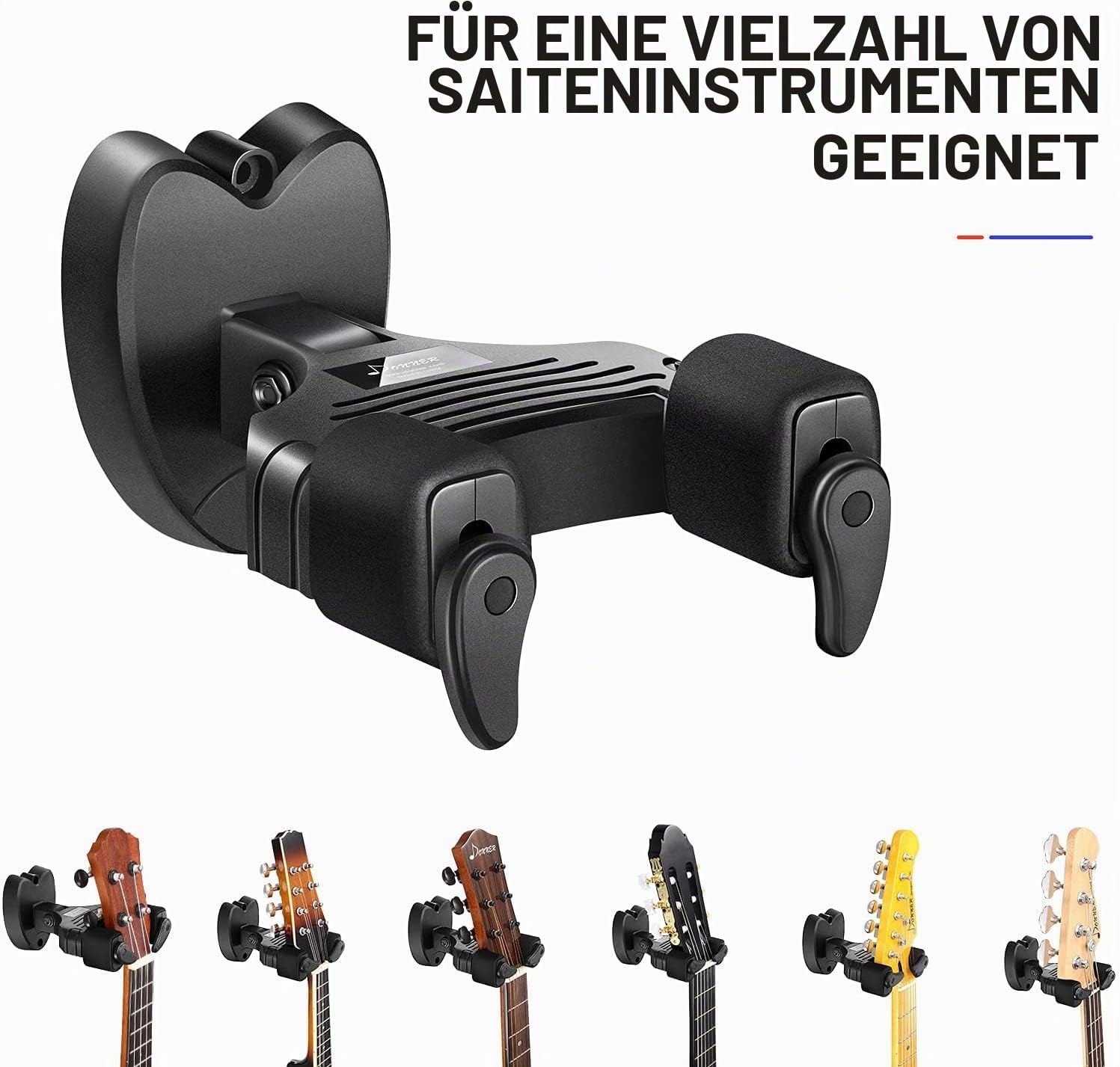 Donner Wandhalterung Gitarre Schwarz Gitarrenwandhalter Automatioschem Verschluss Gitarrenhalter Wand Gitarre Hänger Für Gitarre Bass Banjo Mandoline, 3 Stück