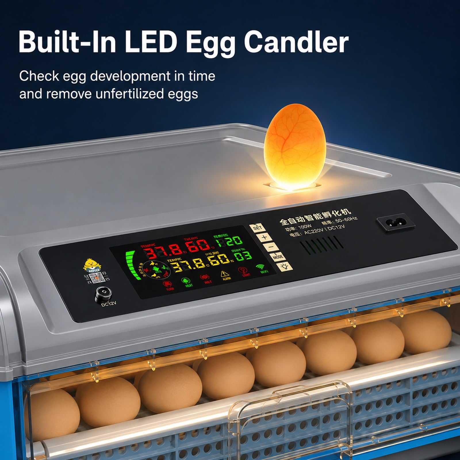 Incubadoras Para Huevos Fértiles, Incubadora De Huevos De Aves De Corral 24-192 Con Volteo Automático Y Adición De Agua, Control Preciso De Temperatura Y Humedad, Bandejas Ajustables(128eggs)