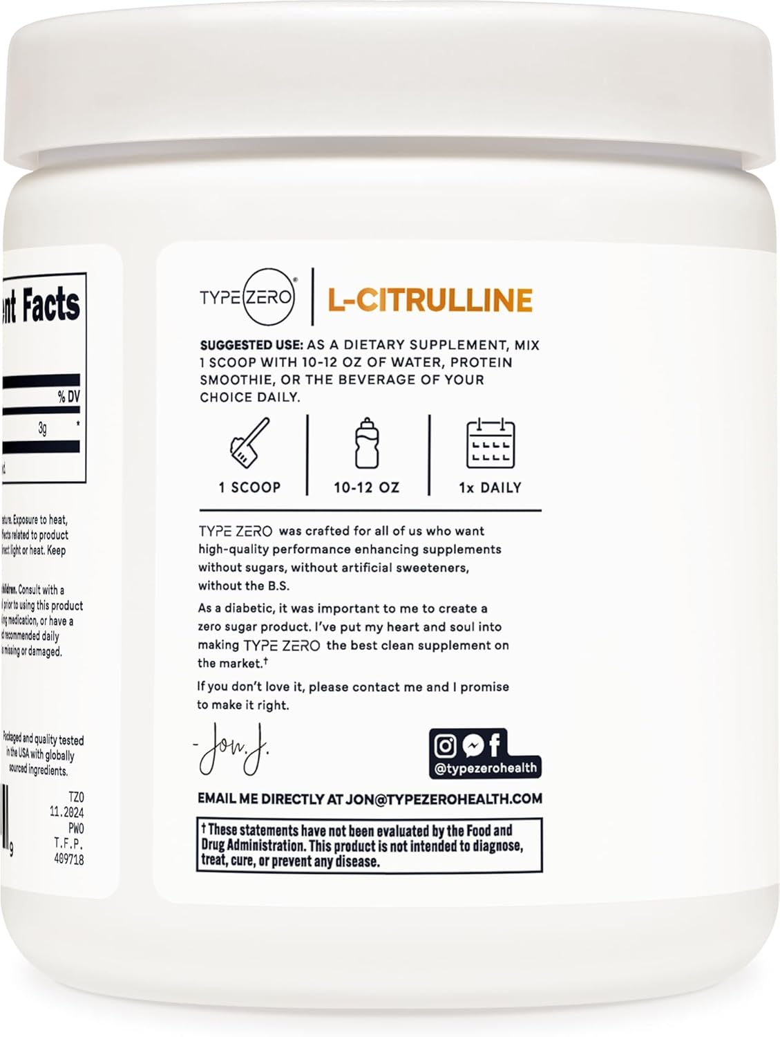 Type Zero L-Citrulline Base Powder, 3,000mg Per Serving - 100 Servings - Image 3