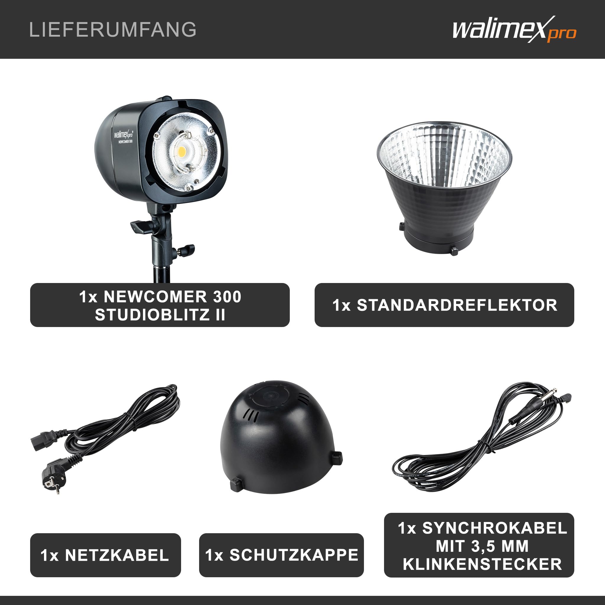 Walimex pro Newcomer 300 II Studioblitz, LED Studiolicht mit Funk, Studiolampe 300 W mit hoher Lichtleistung, Studio Blitz mit Überhitzungsschutz ideal für Fotostudio