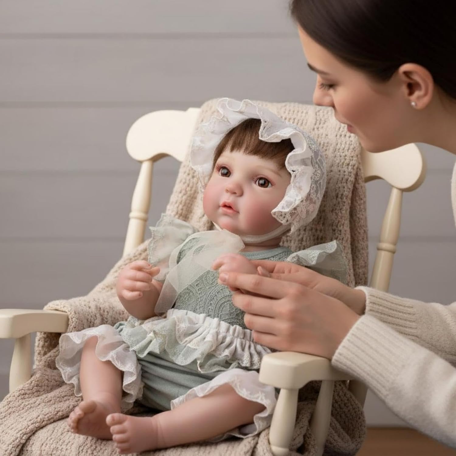 20-Inch Reborn Baby Doll, Cute Realistic Newborn Baby Doll with Hand-Rooted Hair, Poseable Full-Body Vinyl Baby Dolls for 3+ Ages，Gifts (Green)