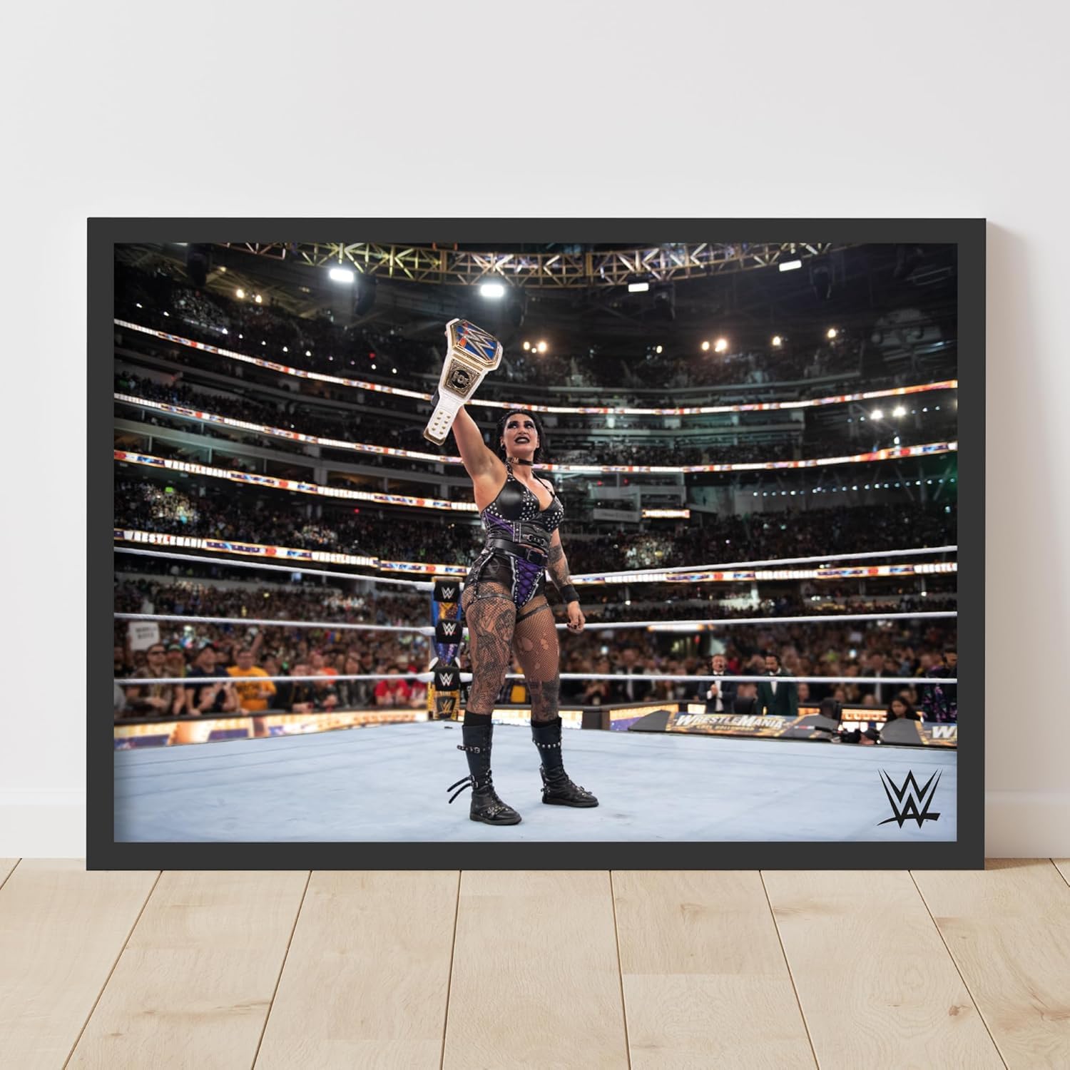 Themed Black Wwe Print - Rhea Ripley Wrestlemania Win Poster Wrestling Wall Art (29.7Cm X 42Cm - A3)