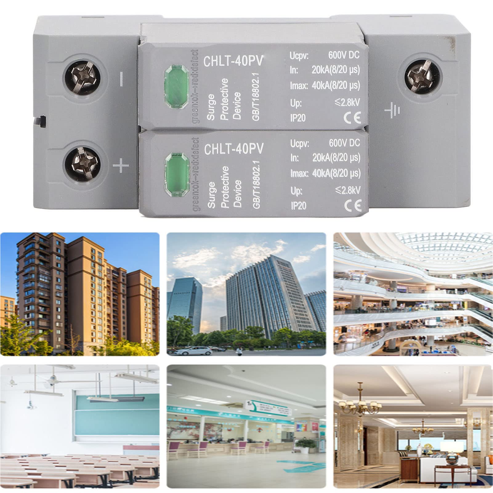 Parafoudre Photovoltaïque 2P, Parafoudre de Surtension DC600V DC, Haute Précision et Stable Parafoudre Basse Tension pour la Protection Des Équipements Électriques