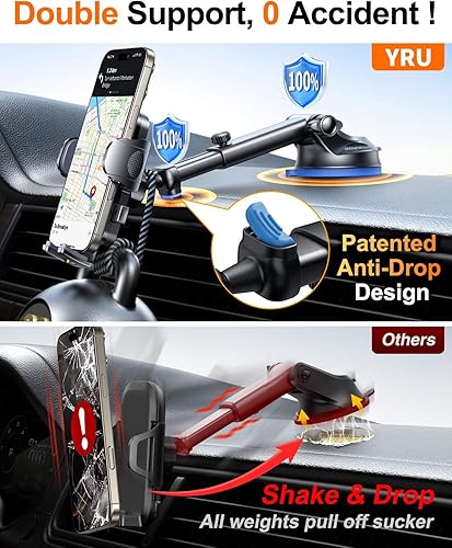 Miniatura 6 de YRU Verdadero soporte de teléfono de grado militar succión de rotación de 360 2025 Ultimate Car Phone Mount 90 libras más seguro y más fuerte y